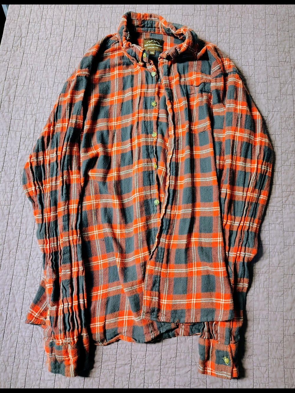 Mountain Ridge Mens XXL Flannel Shirt Long Sleeve Plaid Orange Blue Explore Life